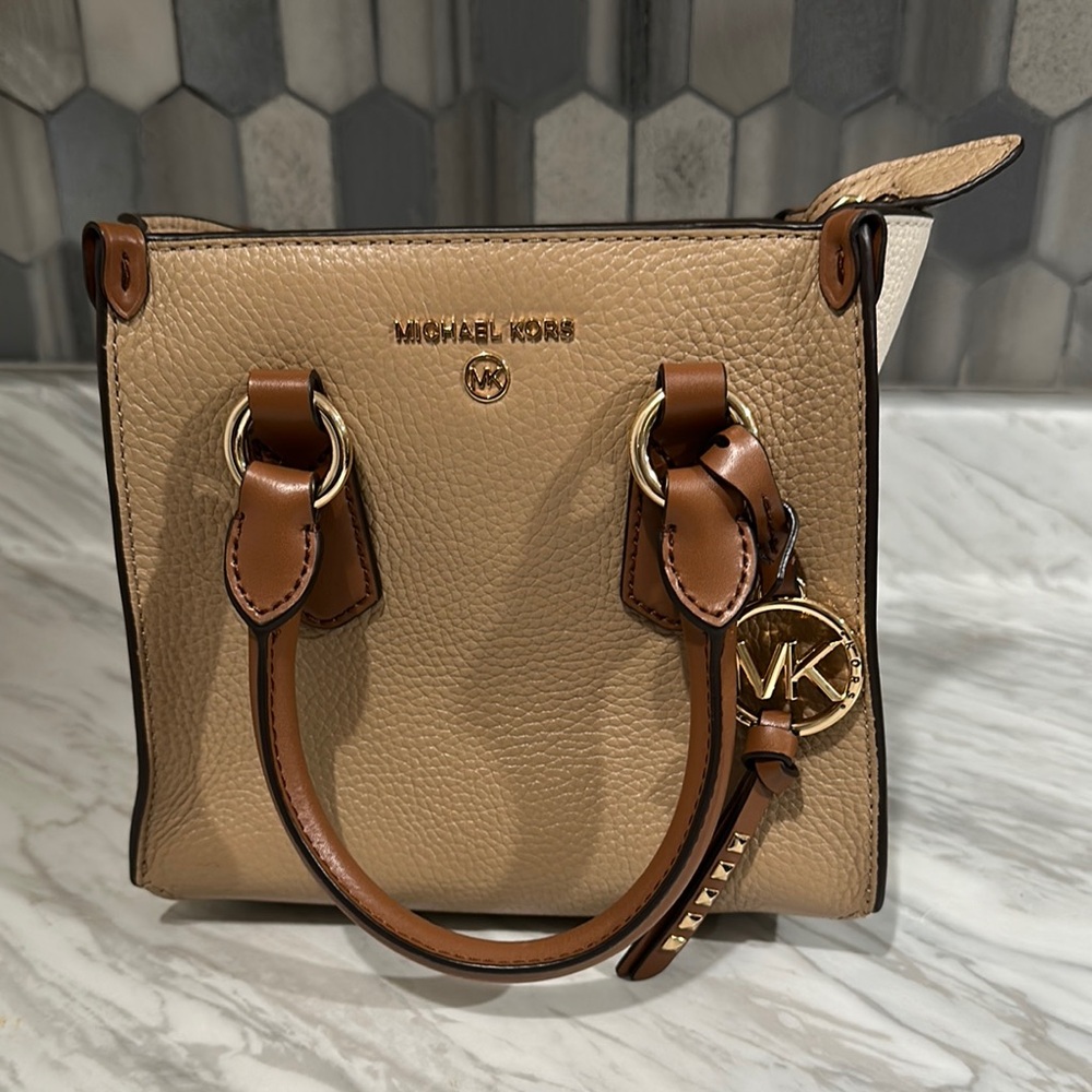 Michael Kors Tan and Brown Mini Bag with Gold Accents